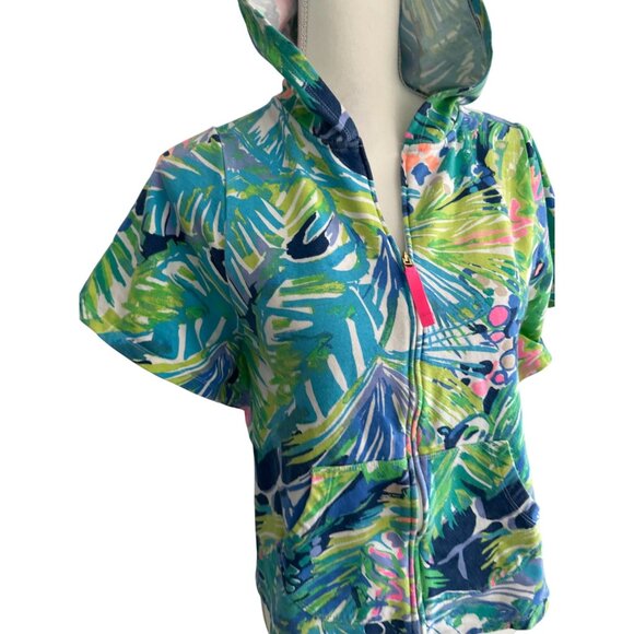 LILLY PULITZER Girl's Tropical Short Sleeve Hoodie Size Large - Picture 6 of 8